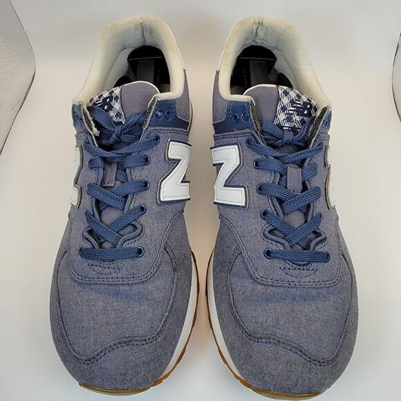 New Balance 574 Sneakers Womens 10.5 Blue Chambray Plaid Lace Up Casual Shoes - Picture 5 of 13